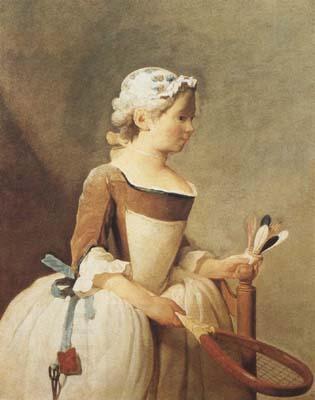 Jean Baptiste Simeon Chardin Girl with a Racquet and Shuttlecock (mk08) oil painting picture